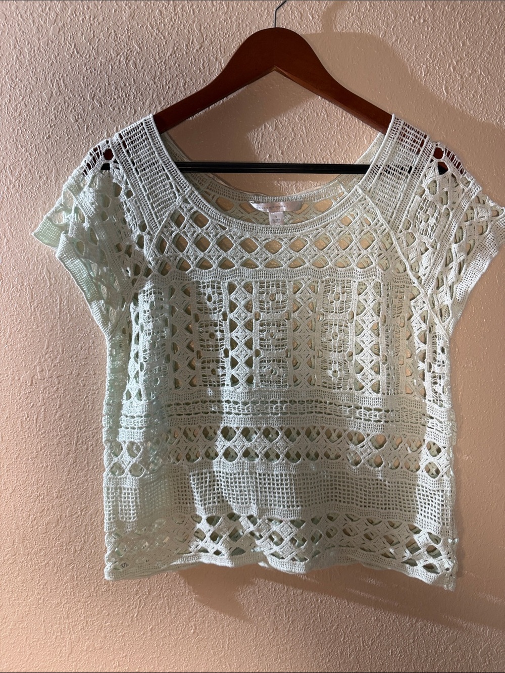 LC Lauren Conrad Mint Green Crochet Boxy Crop Top